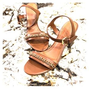 Coach Chain Mid Block Heel Leather Sandals